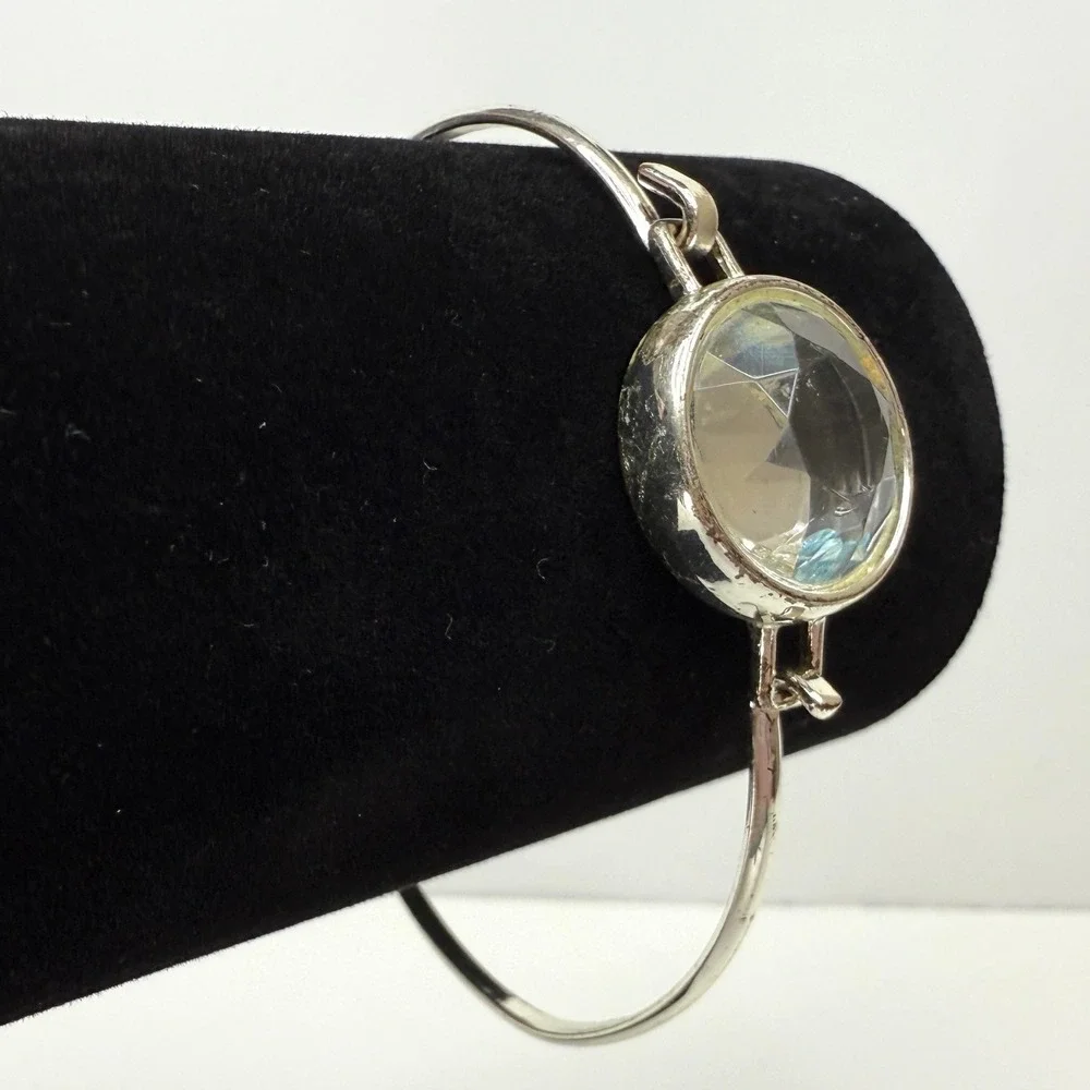 Charm Bangle Bracelet with Round Floating Blue Crystal Rhinestones Jewelry 6.5